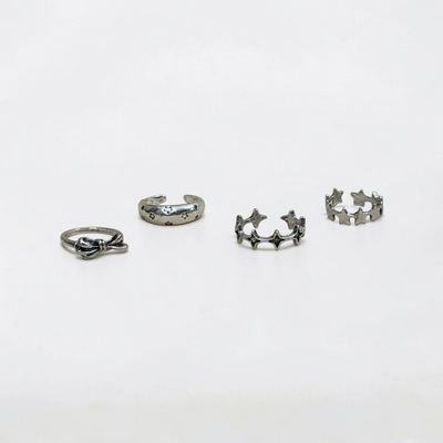 Silver Star & Bow Ring Set