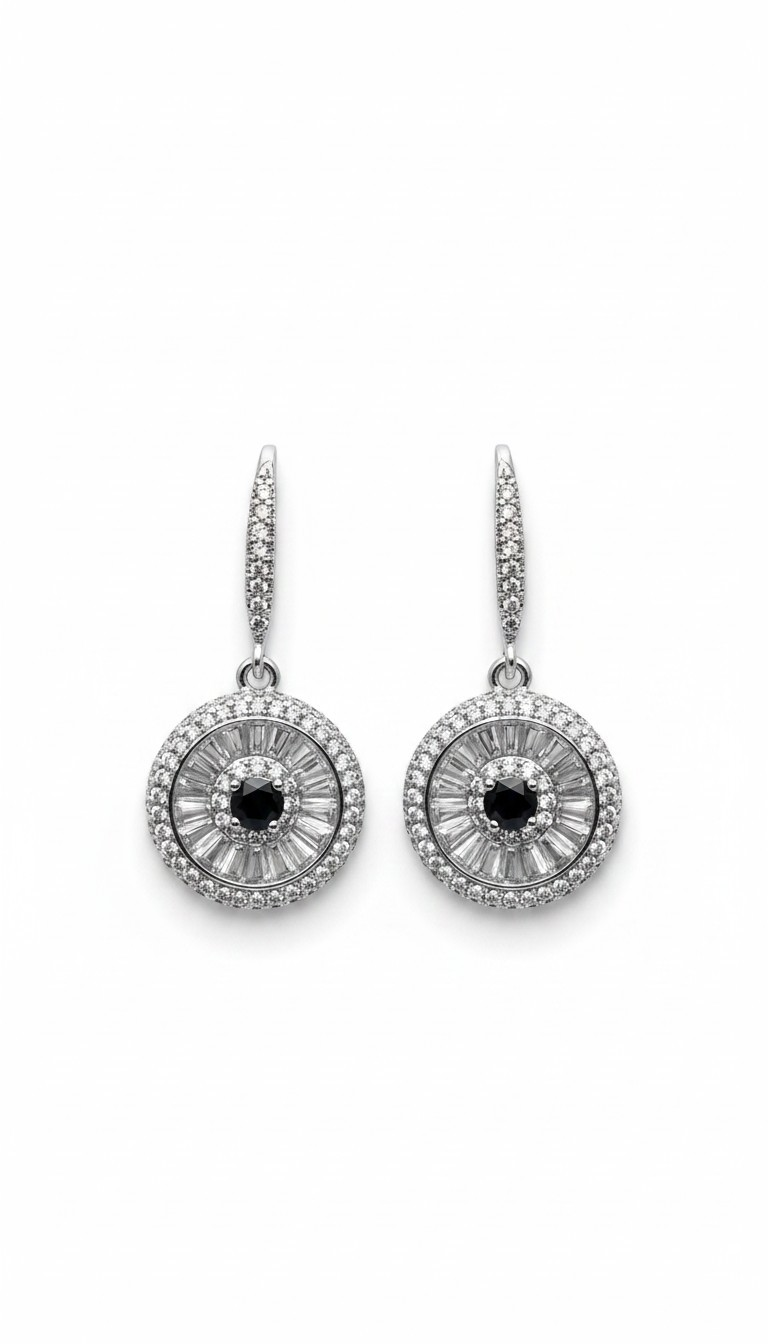 Silver Halo Drop Earrings