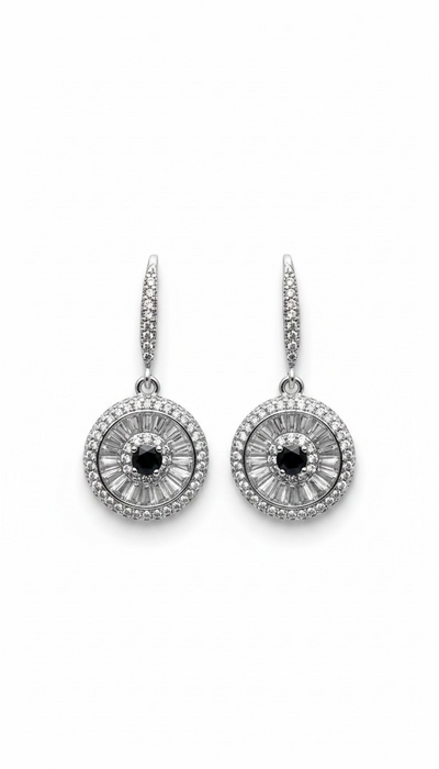 Silver Halo Drop Earrings