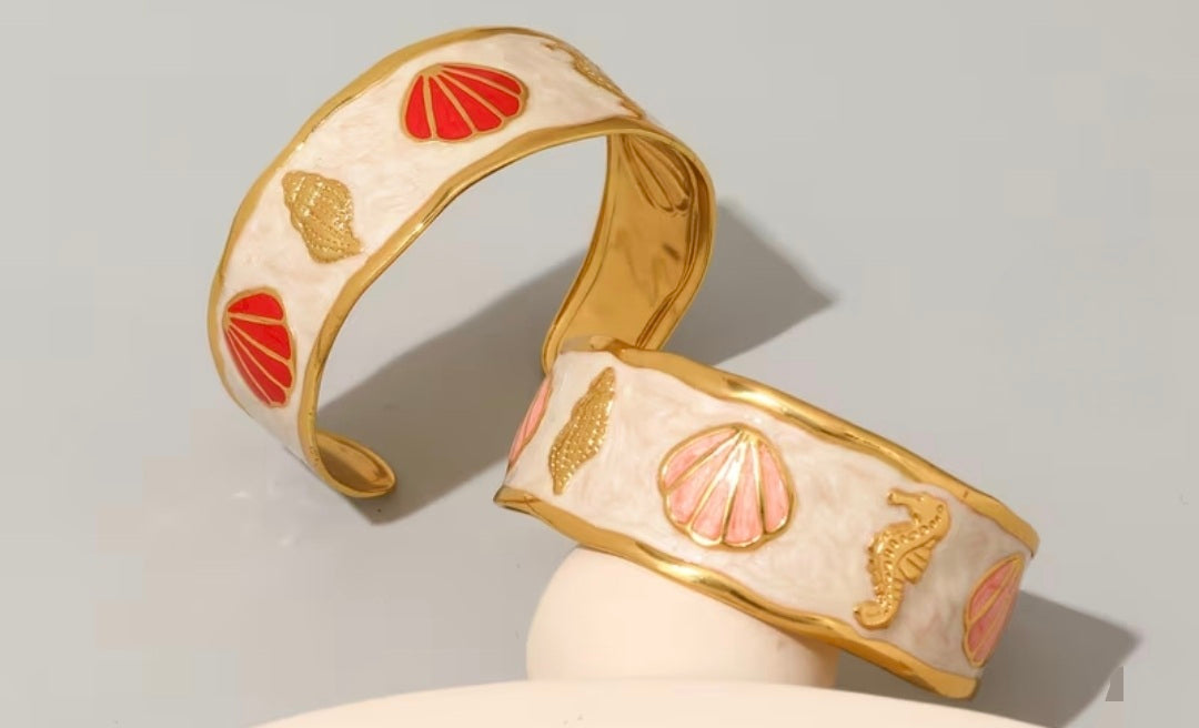 Enamel Statement Cuff — Seashell