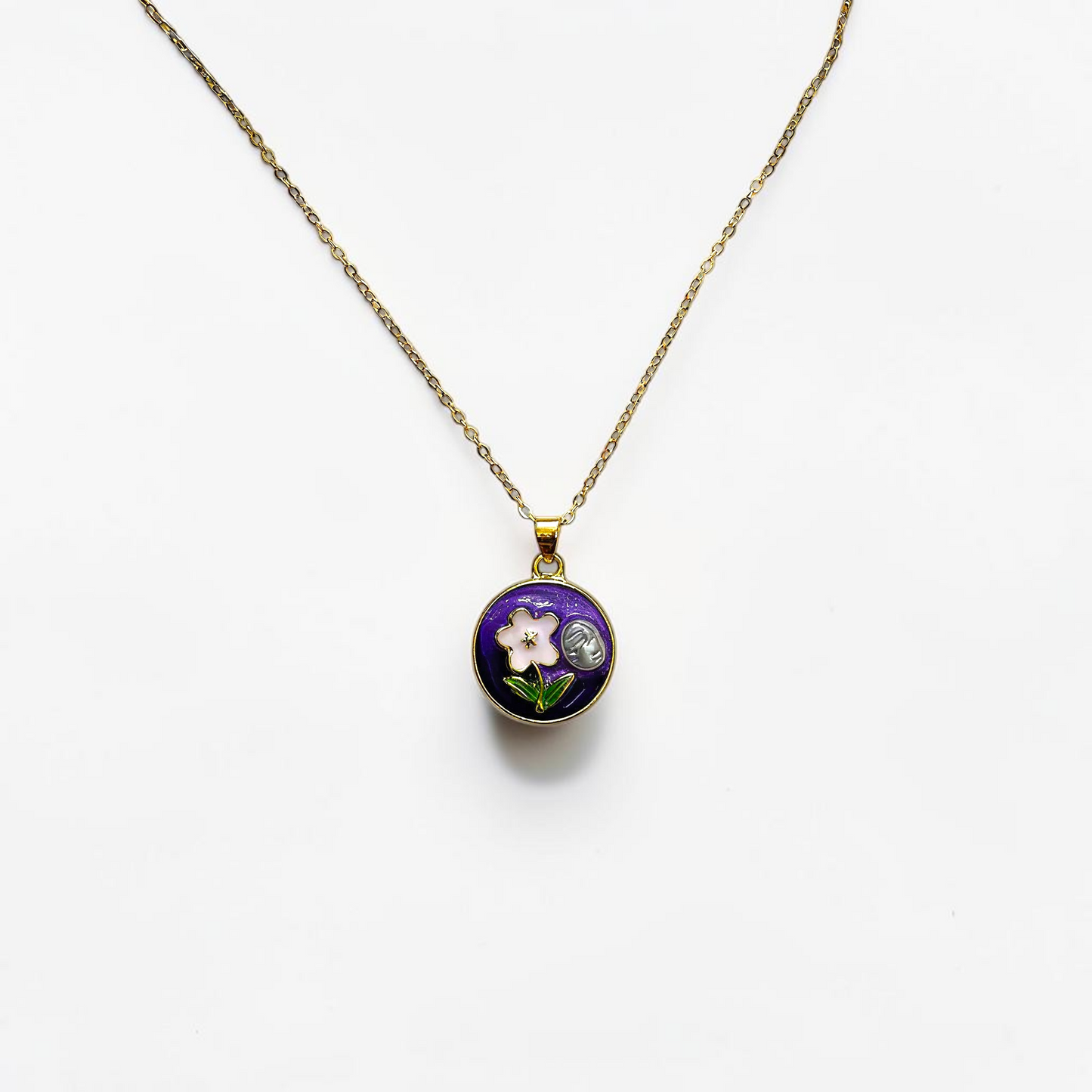 Moonflower Pendant — Gold-Plated Enamel Necklace