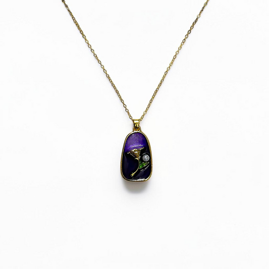 Lily Pearl Pendant — Gold-Plated Enamel Necklace