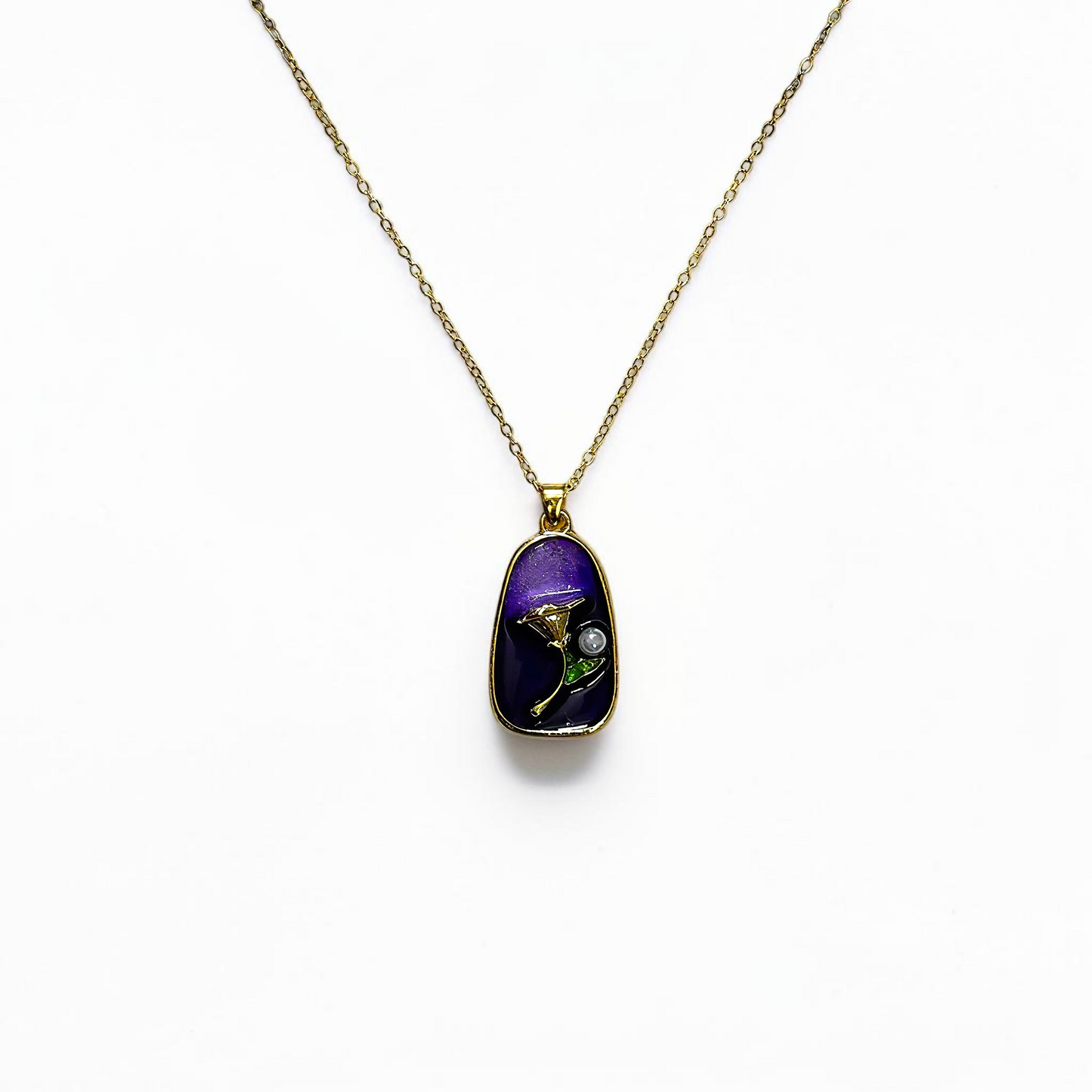 Lily Pearl Pendant — Gold-Plated Enamel Necklace