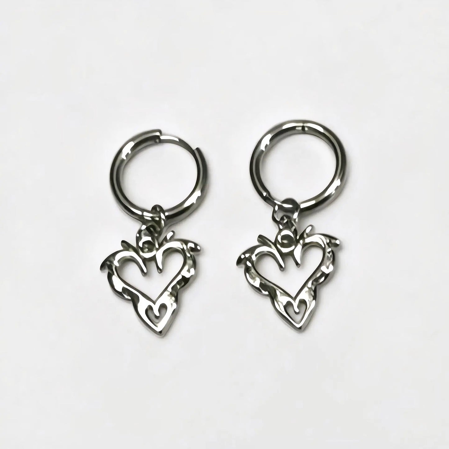 Flame Heart Huggie Hoops