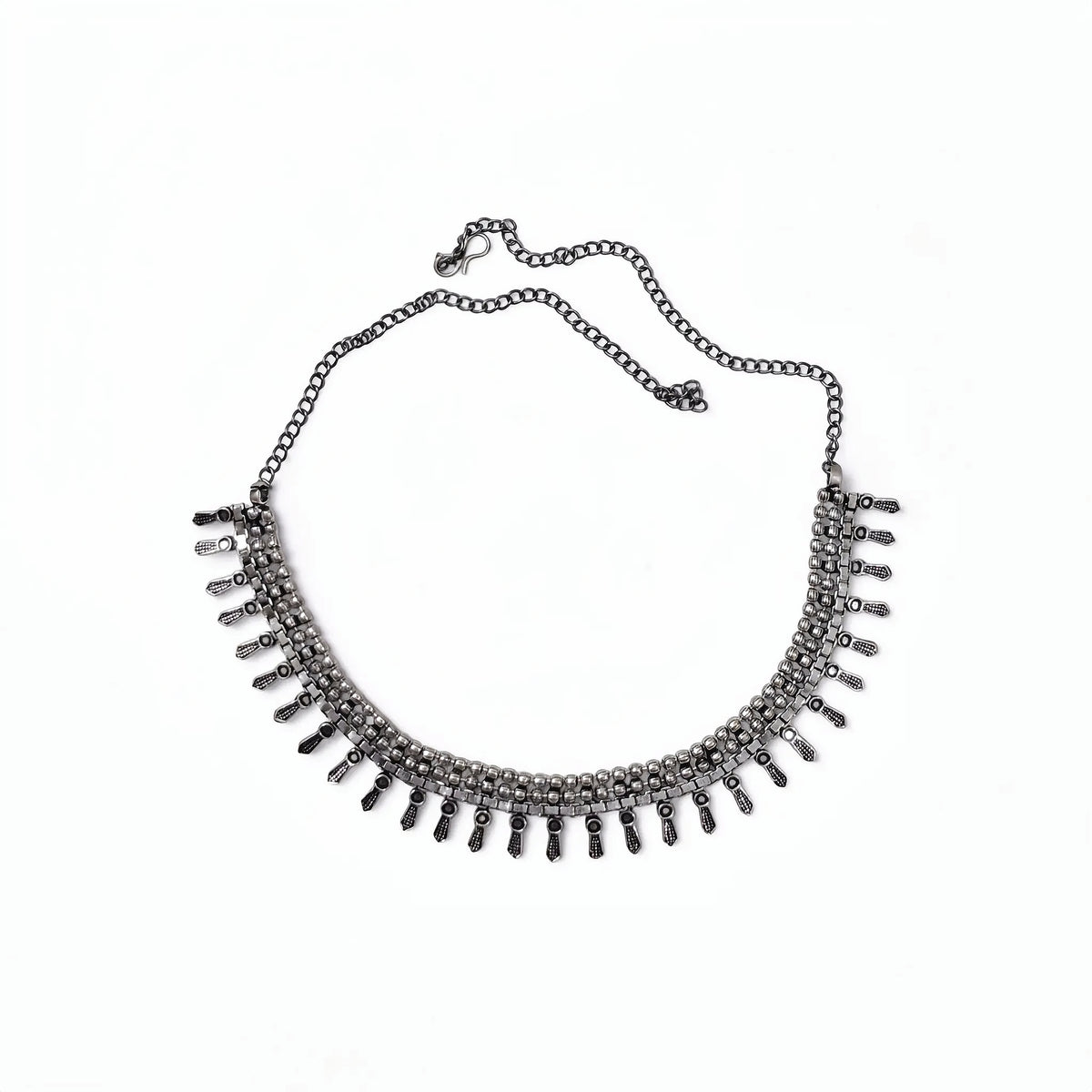 Spiked Oxidised Silver Necklace