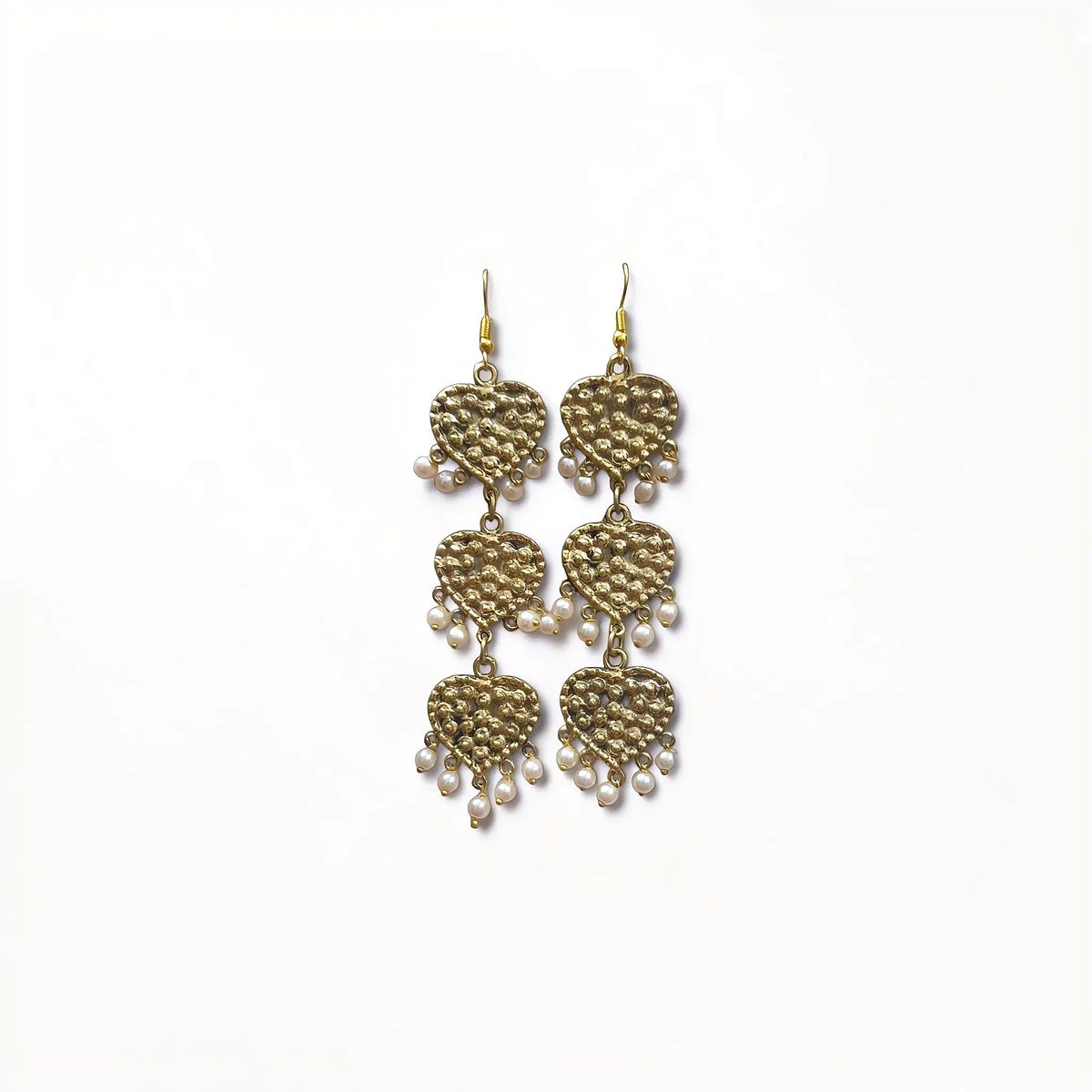 Gilded Triple Heart Earrings