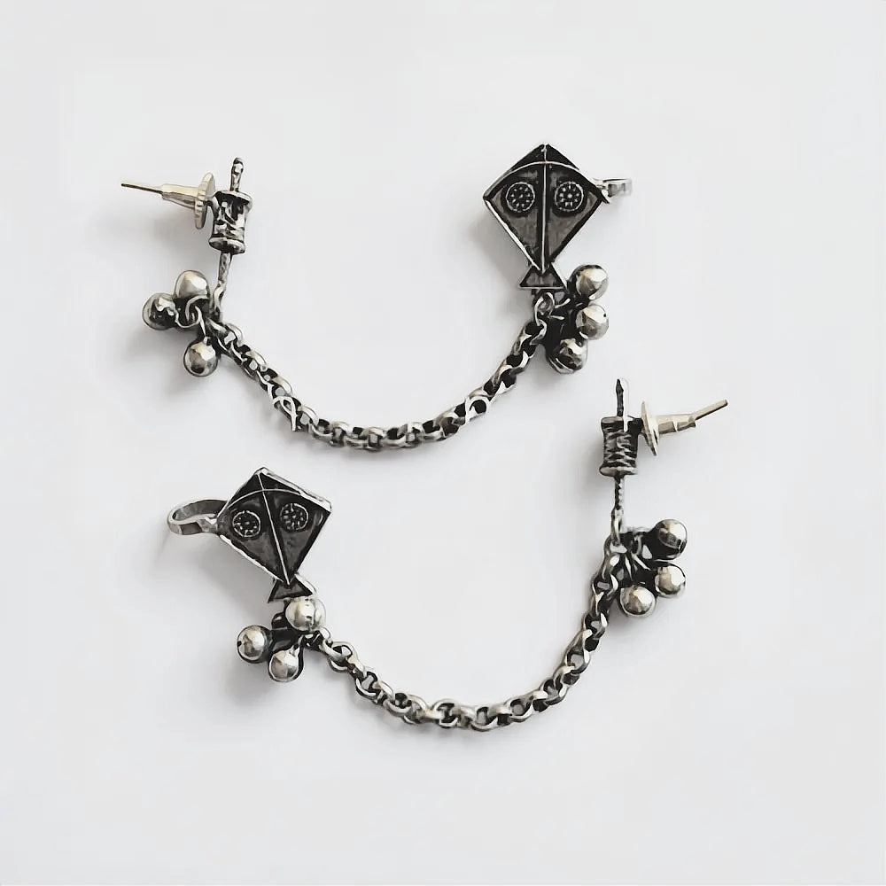 Oxidised Kite Chain Earrings