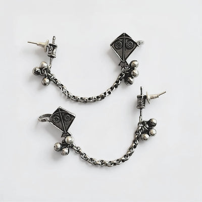 Oxidised Kite Chain Earrings
