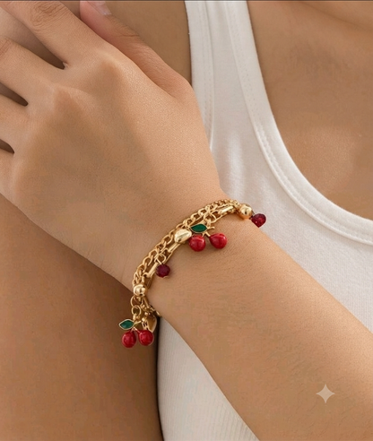 Gold Cherry Charm Bracelet