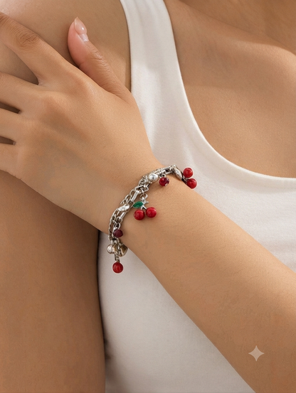 Silver Cherry Charm Bracelet