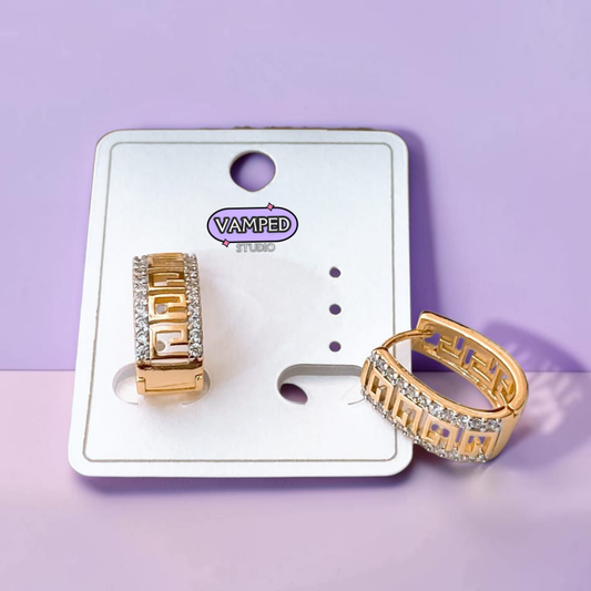 Greek Key Huggies — Gold-Plated Cubic Zirconia