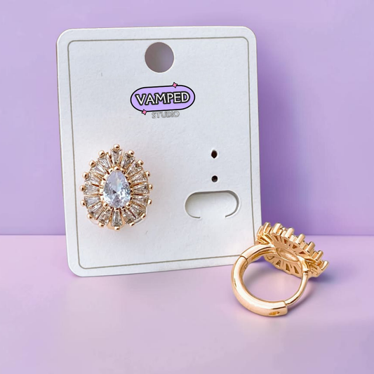 Pear Halo Huggies — Gold-Plated Cubic Zirconia