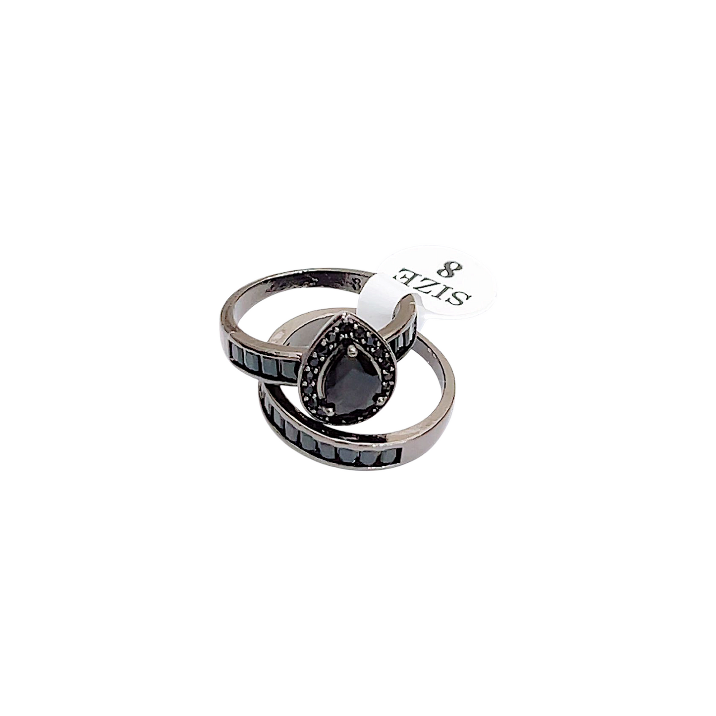 Black Pear Ring Pair
