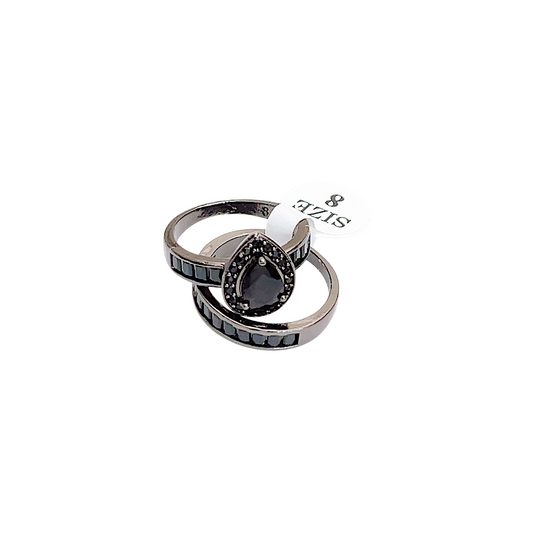 Black Pear Ring Pair