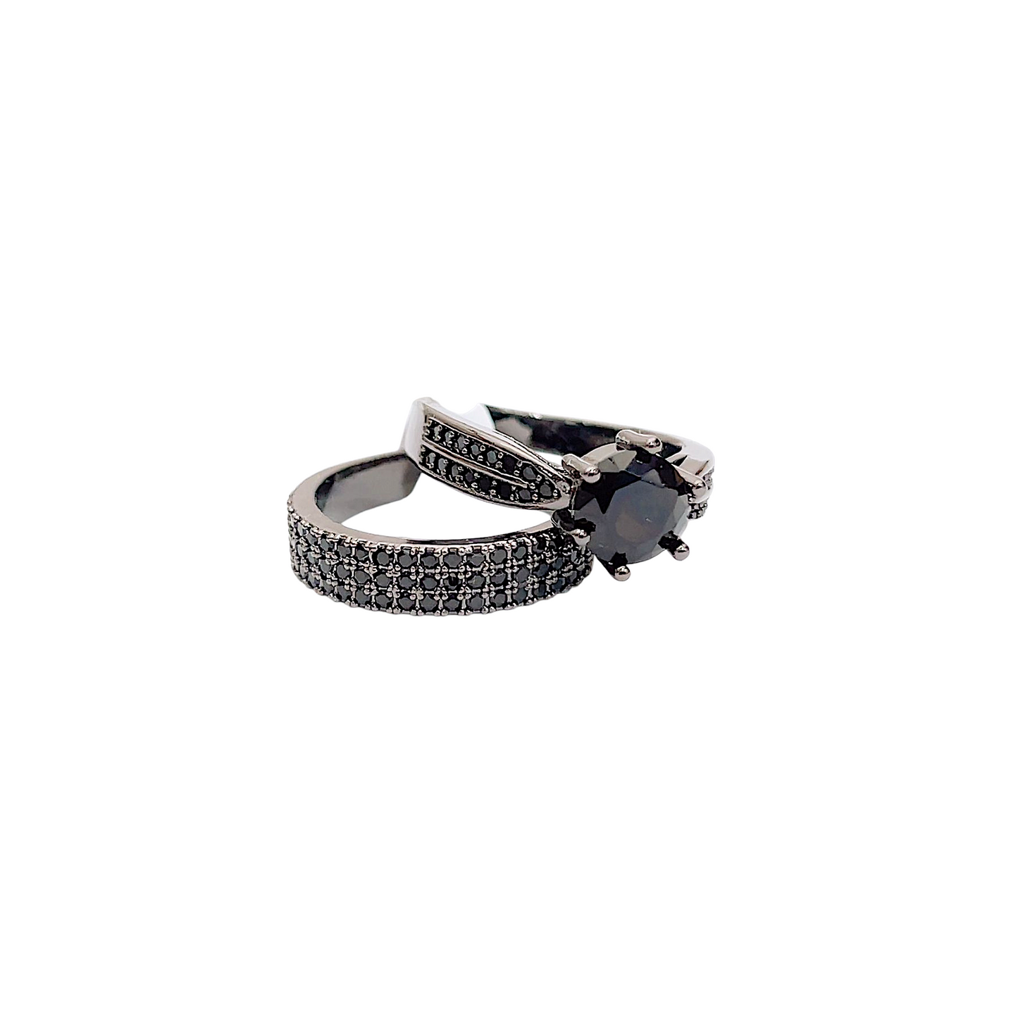 Black Solitaire Ring Pair
