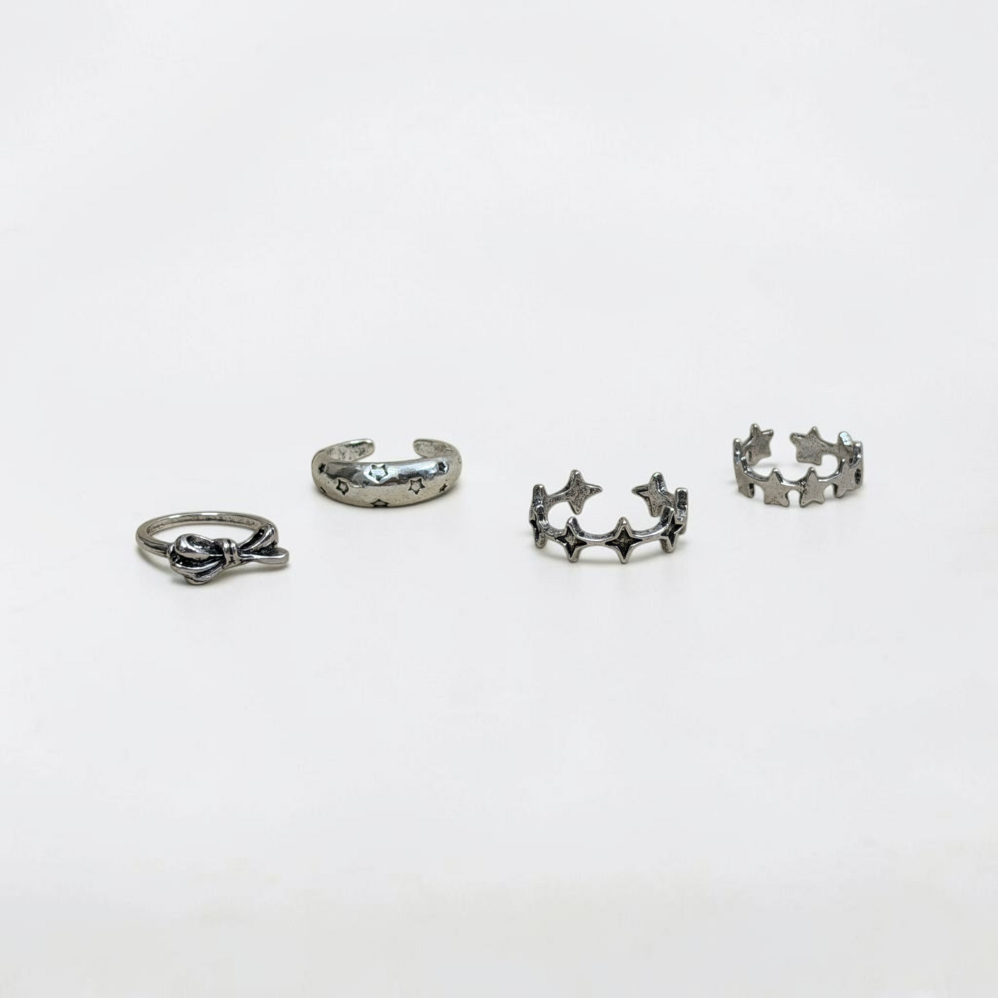 Silver Star & Bow Ring Set