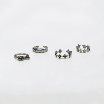 Silver Star & Bow Ring Set
