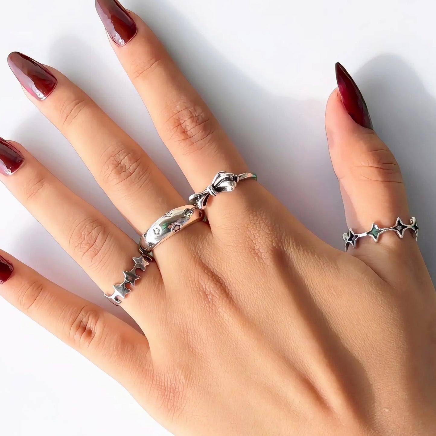 Silver Star & Bow Ring Set