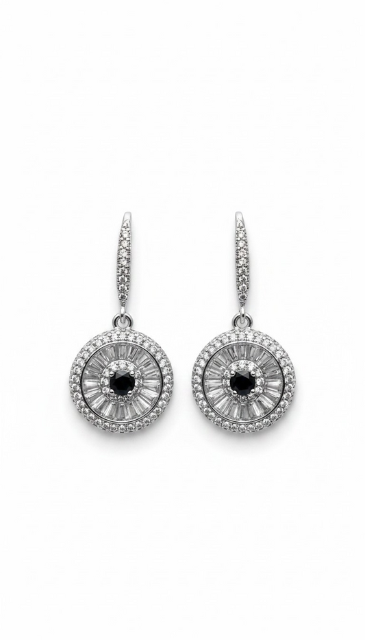 Silver Halo Drop Earrings