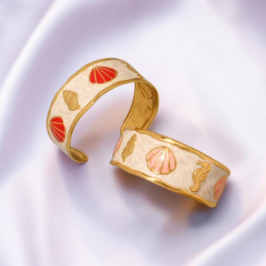 Enamel Statement Cuff — Seashell