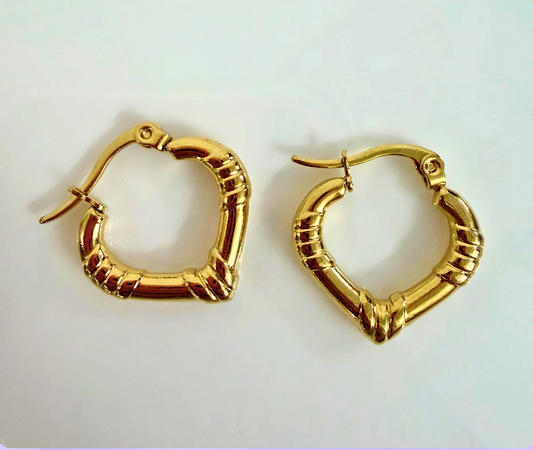 Gold Heart Hoops