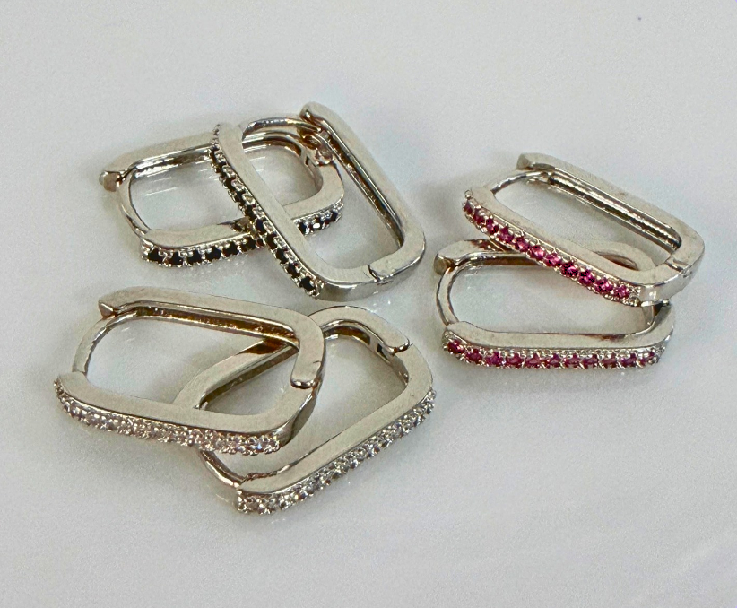 Rectangular Pavé Huggies