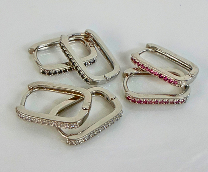 Rectangular Pavé Huggies