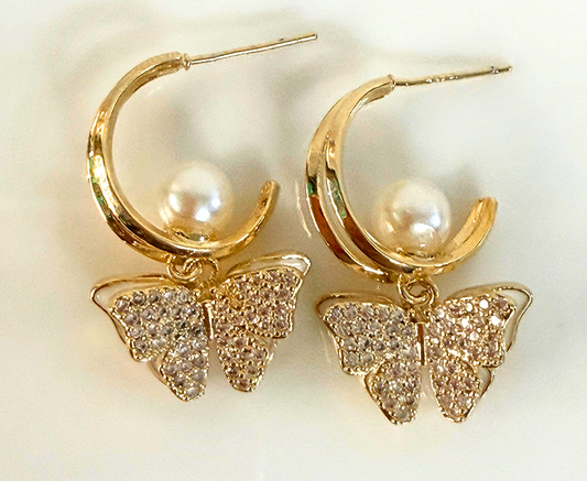 Pearl & Butterfly Hoops