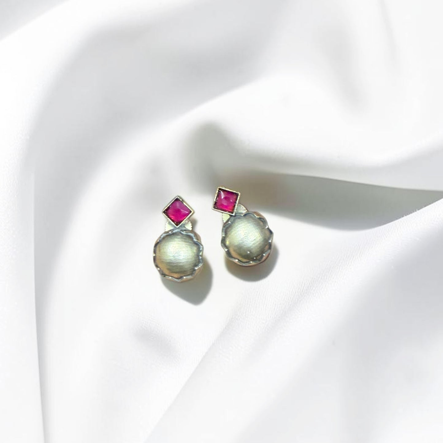 Mixed Signals Pink & Silver Studs