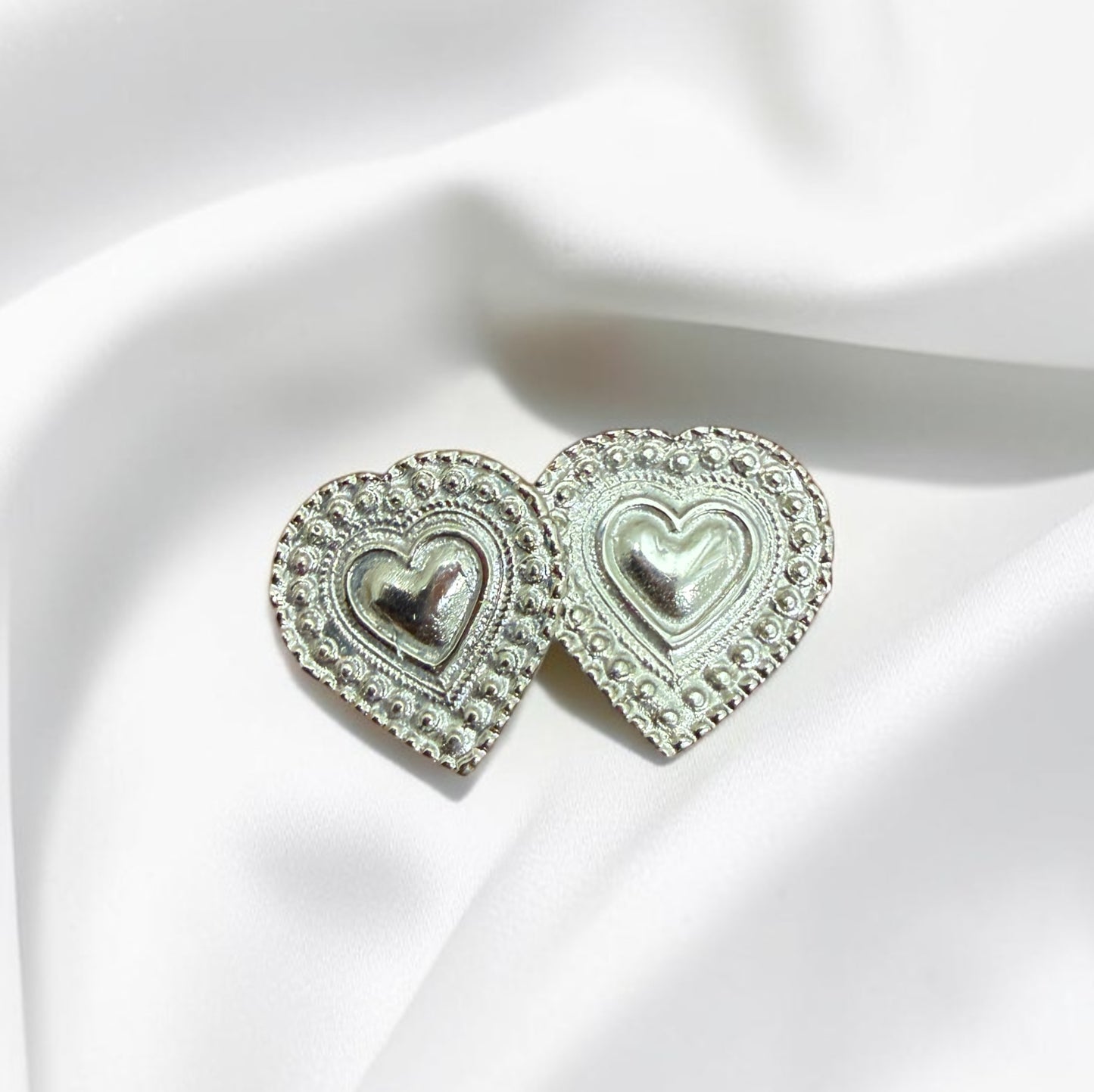 Sacred Heart Vintage Stud - Silver