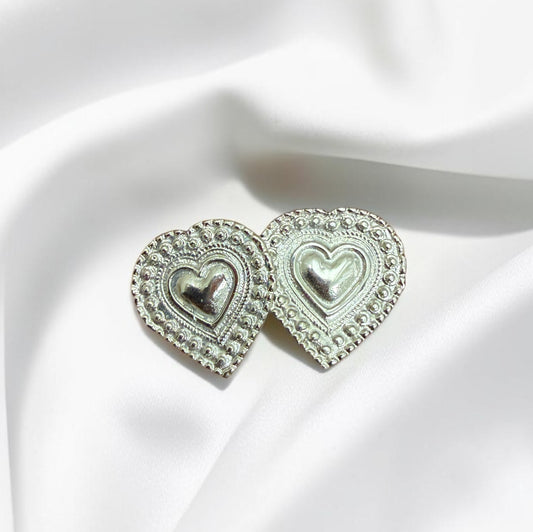 Sacred Heart Vintage Stud - Silver