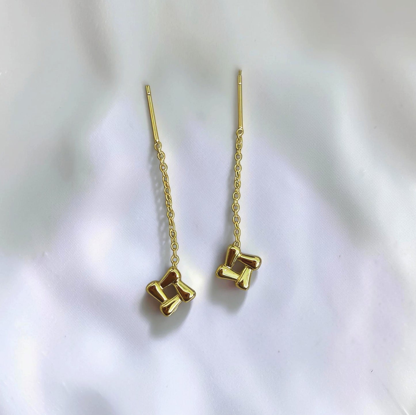 Tied Up Gold Bow Threader Earrings