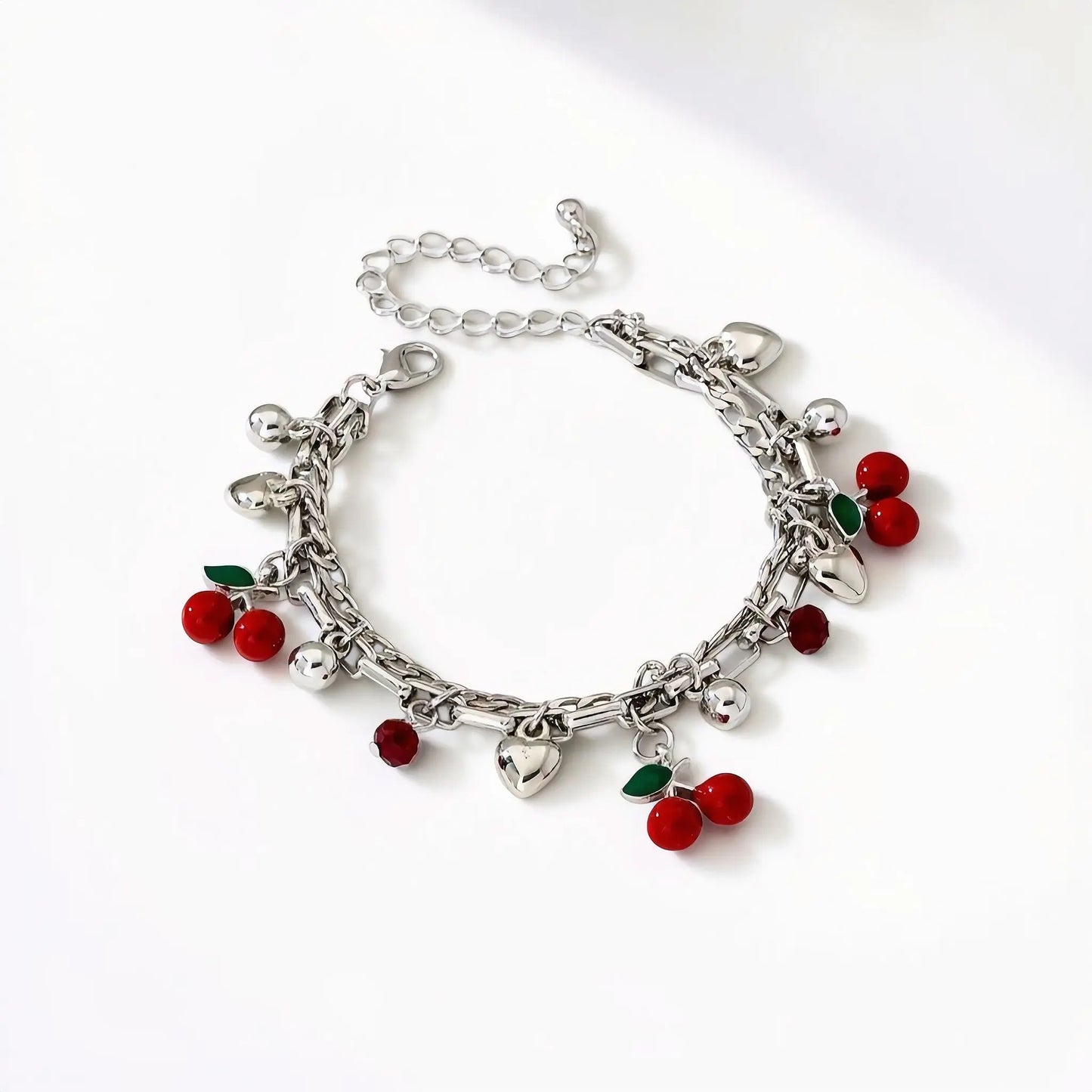 Silver Cherry Charm Bracelet