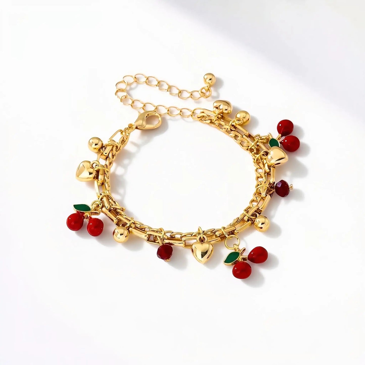 Gold Cherry Charm Bracelet