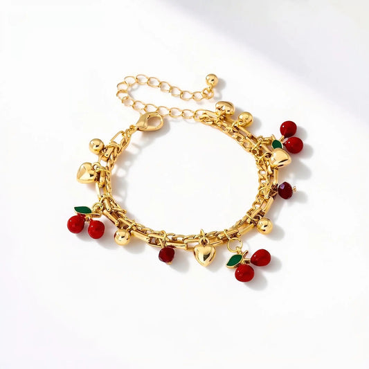 Gold Cherry Charm Bracelet