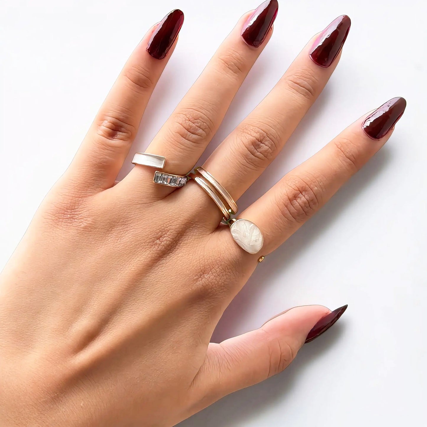 White Enamel Ring Set