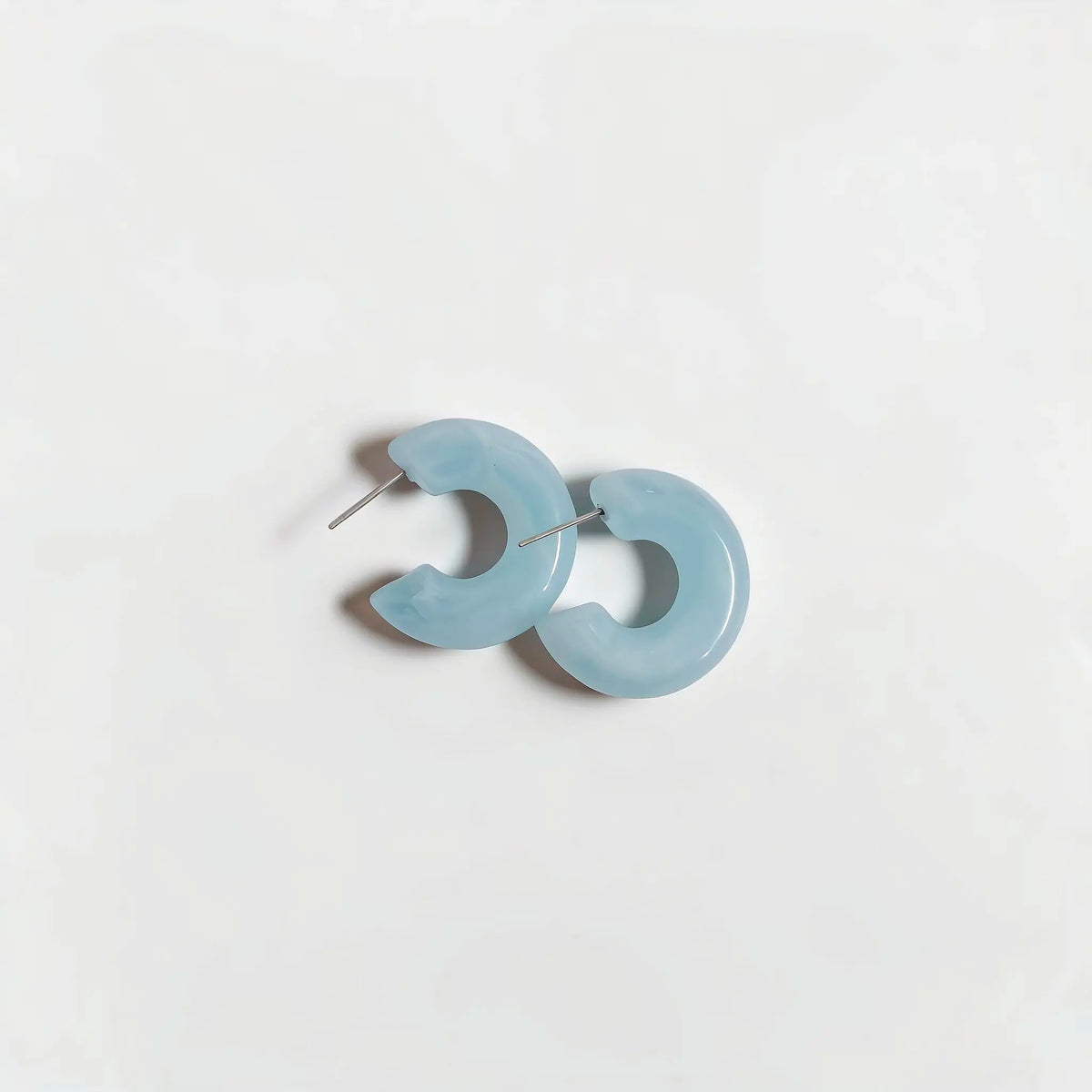 Chunky Marble Hoop Earrings — Light Blue