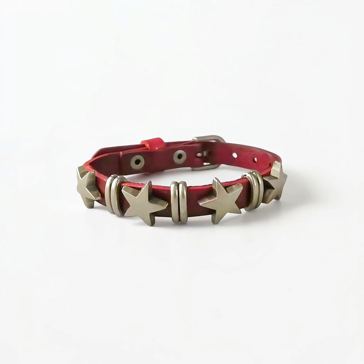 Star Studded Red Leather Bracelet