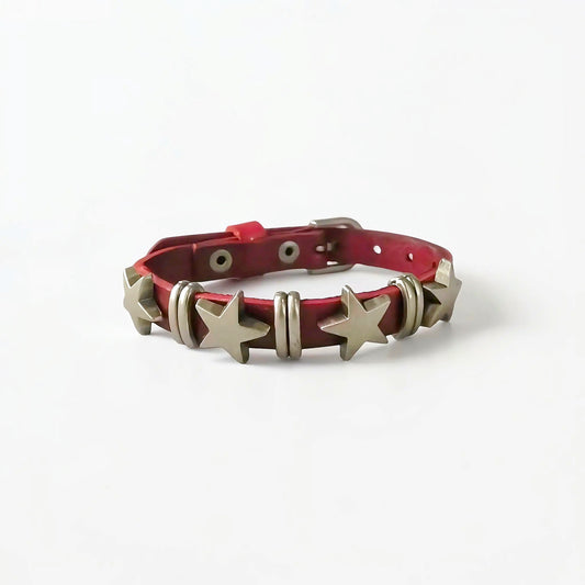 Star Studded Red Leather Bracelet