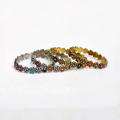 Rainbow Blossom Bangle Pair
