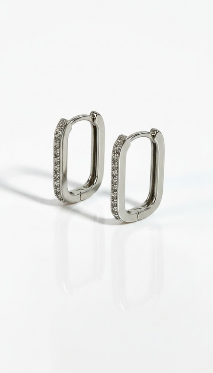 Rectangular Pavé Huggies