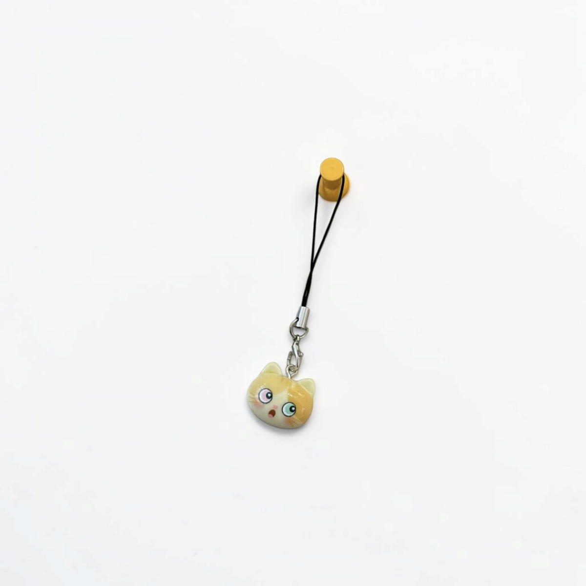 Moody Cat Phone Charm — Worried Yellow