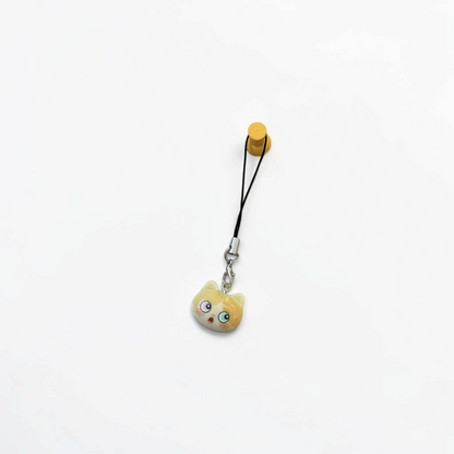 Moody Cat Phone Charm — Worried Yellow