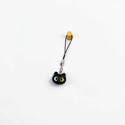 Moody Cat Phone Charm — Wide-Eyed Black