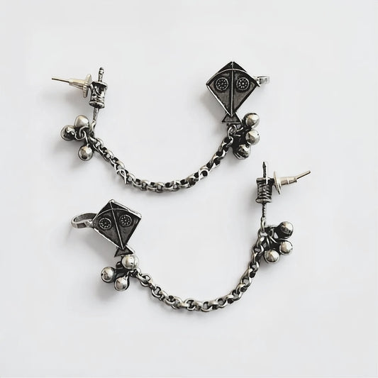 Oxidised Kite Chain Earrings